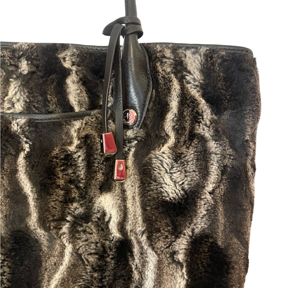 B.Makowsky Leather and Faux Fur Tote Bag - Black and Brown - Picture 3 of 5